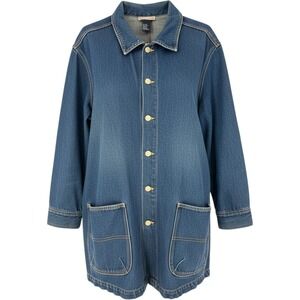 Vintage 90s Denim Chore Jacket Women 22 Blue Button Front Adriana Sport Pockets